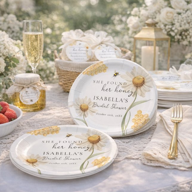 Prato De Papel She Found Her Honey Personalized Bee Bridal Shower (Criador carregado)