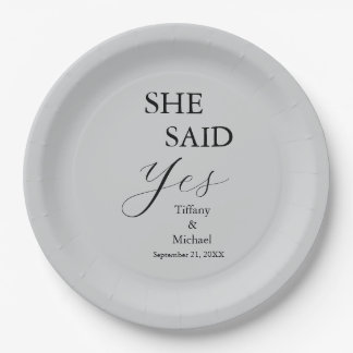 Prato De Papel She Said Yes Bridal Shower Grey