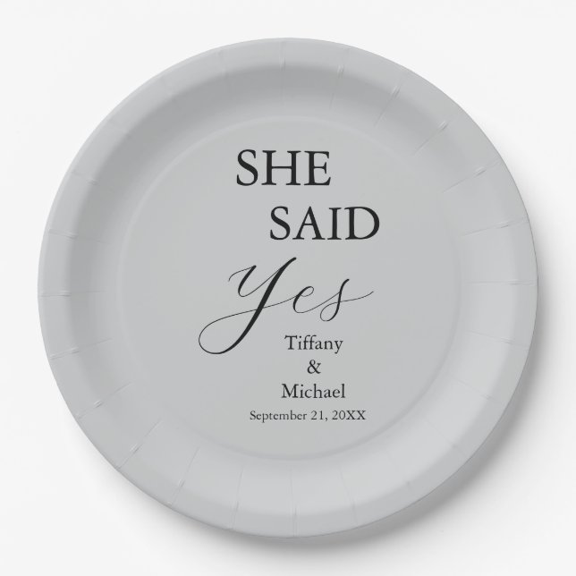 Prato De Papel She Said Yes Bridal Shower Grey (Frente)