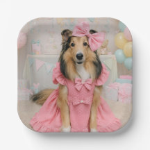 Sheltie de vestido rosa