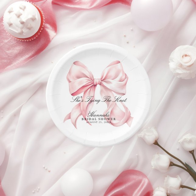 Prato De Papel She's Tying The Knot Pink Bow Paper Plates (Criador carregado)