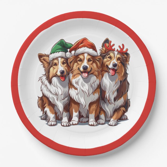 Prato De Papel Shetland Sheepdog do Natal (Frente)