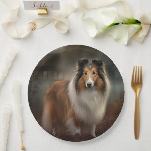 Prato De Papel Shetland Sheepdog Halloween Scary