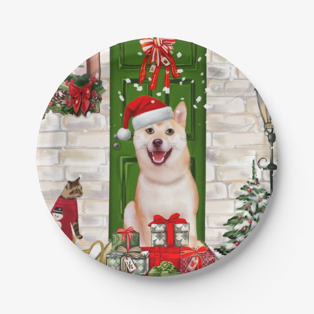 Prato De Papel Shiba Inu Dog Natal (Frente)