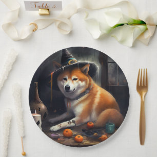 Prato De Papel Shiba Inu Pumpkins Halloween Assustado