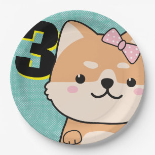 Prato De Papel Shiba Inu Puppy Yuki, um aniversário de 3 anos