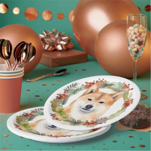 Prato De Papel Shiba Inu Wreath Festivo