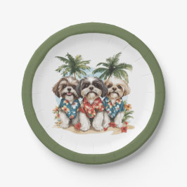 Prato De Papel Shih Tzu Dogs Vestindo camisas havaianas