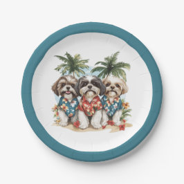 Prato De Papel Shih Tzu Dogs Vestindo camisas havaianas
