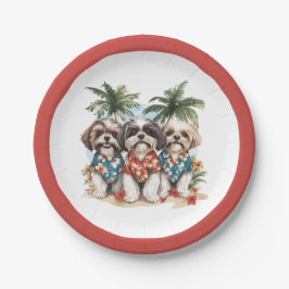 Prato De Papel Shih Tzu Dogs Vestindo camisas havaianas