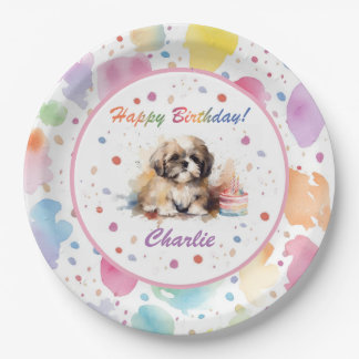 Prato De Papel Shih Tzu Watercolor Paper Plate
