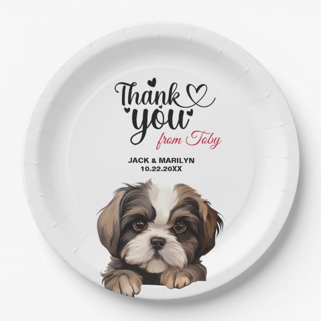 Prato De Papel Shih Tzu Wedding Obrigado (Frente)