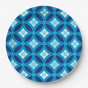 Prato De Papel Shippo com motivo da flor, azul de índigo profund