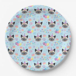 Prato De Papel Siamese Cat Birthday Party Paper Plates Blue