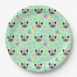 Prato De Papel Siamese Cat Birthday Party Paper Plates Green