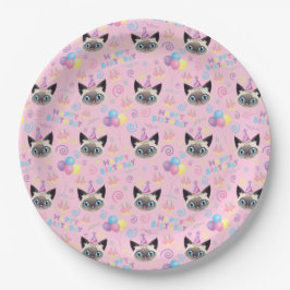 Prato De Papel Siamese Cat Birthday Party Paper Plates Pink