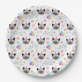 Prato De Papel Siamese Cat Birthday Party Paper Plates White