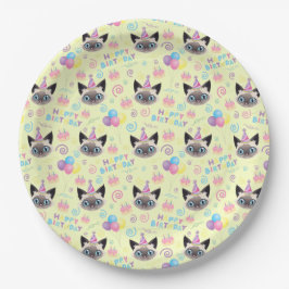 Prato De Papel Siamese Cat Birthday Party Paper Plates Yellow
