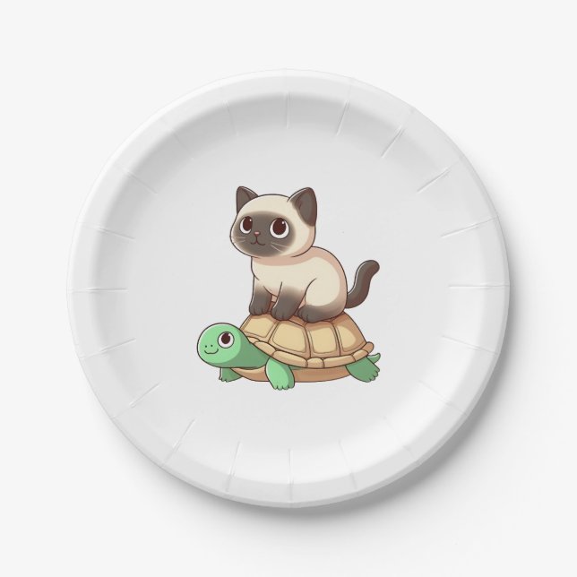 Prato De Papel Siamese cat rides turtle Copy (Frente)