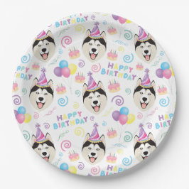 Prato De Papel Siberian Husky Birthday Party Paper Plates White