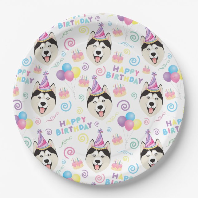 Prato De Papel Siberian Husky Birthday Party Paper Plates White (Frente)