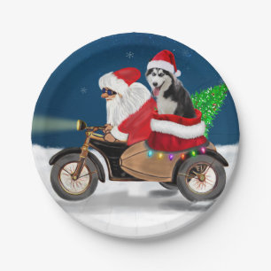 Prato De Papel Siberian Husky Dog Natal Papai Noel
