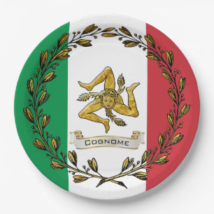 Prato De Papel Siciliana Trinacria Olive Wreath Flag Personalize
