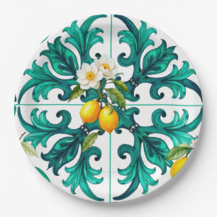 Prato De Papel Siciliano,verão,limão,mosaico,verde,