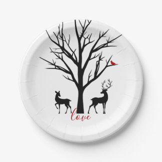 Prato De Papel Silhouette Deer Casal no Amor Inverno