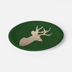 Prato De Papel Silhouette Deer Green e Ouro