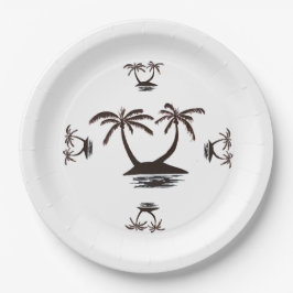 Prato de Papel - Silhueta de Ilha Tropical