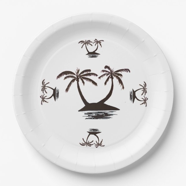 Prato de Papel - Silhueta de Ilha Tropical (Frente)