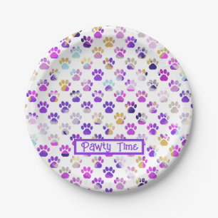 Prato De Papel Silhueta de Pata de Animal em Papel Roxo Rosa