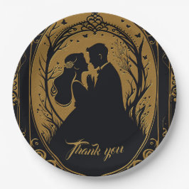 Prato De Papel Silhueta elegante de noiva e noiva