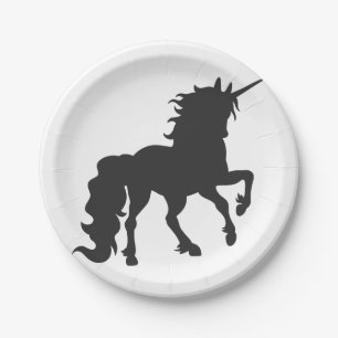 Prato De Papel Silhuette Unicorn - Escolher cor de fundo