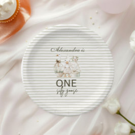 Prato De Papel Silly Goose 1st Birthday Green Stripes 