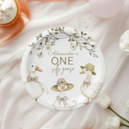 Prato De Papel Silly Goose 1st Birthday Neutral Floral 