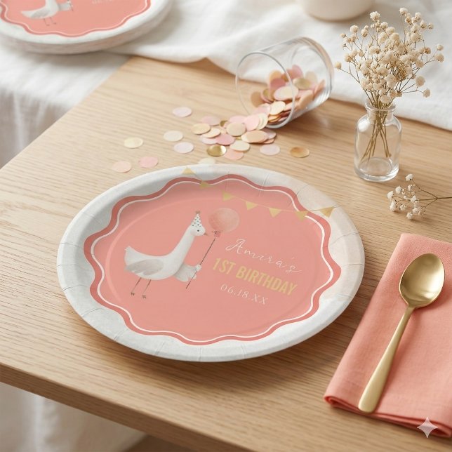Prato De Papel silly goose 1st birthday personalized (Criador carregado)