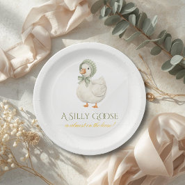 Prato De Papel Silly Goose Daisy Sage Green Neutral Baby Shower
