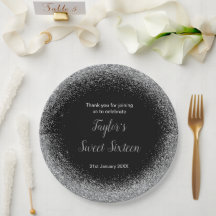 Silver Dress Faux Glitter Sweet 16 Aniversário