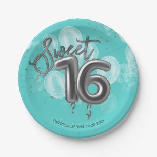 Prato De Papel Silver Foil Sweet 16 Birthday Balloons Party Teal