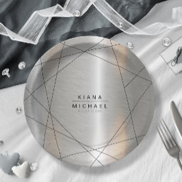 Prato De Papel Silver Geométrico Metálico/Black ID648