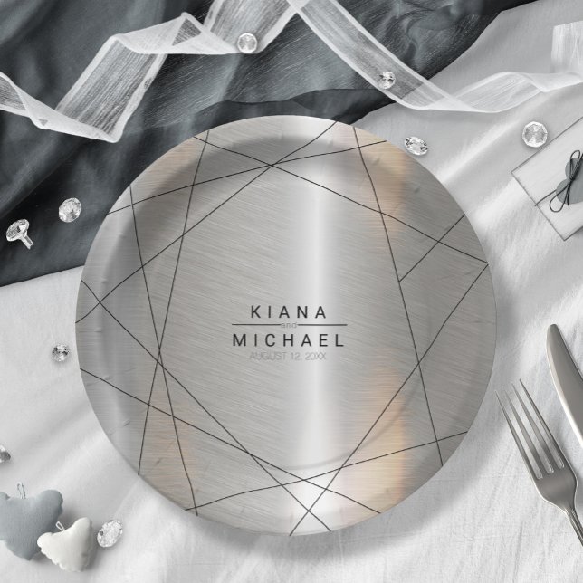 Prato De Papel Silver Geométrico Metálico/Black ID648 (Criador carregado)