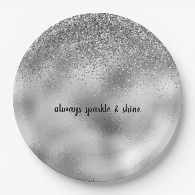Prato De Papel Silver Glam Sparkle (Frente)
