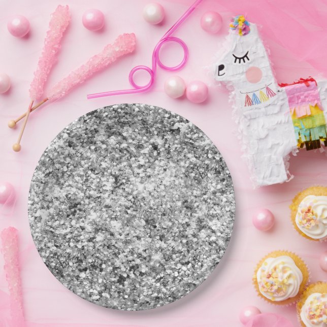 Prato De Papel Silver Glitter Sparkle (Festa)