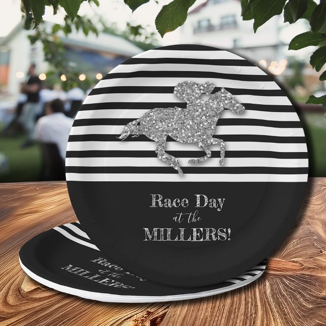 Prato De Papel Silver Racecavalo Derby (Silver Racehorse Derby Paper Plates)