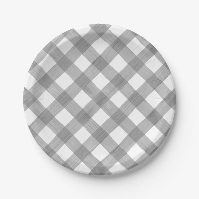 Prato De Papel Silver Watercolor Gingham (Frente)