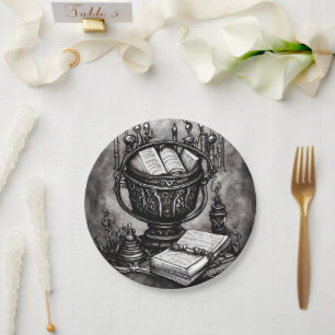 Prato De Papel Silvery Steampunk Cauldron Spellbooks and Potions