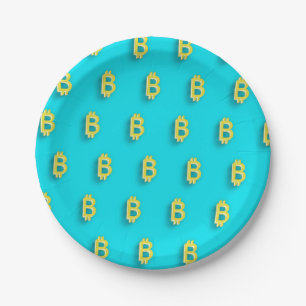 Prato De Papel Símbolo Bitamect, Azul Crypto Turquoise BTC