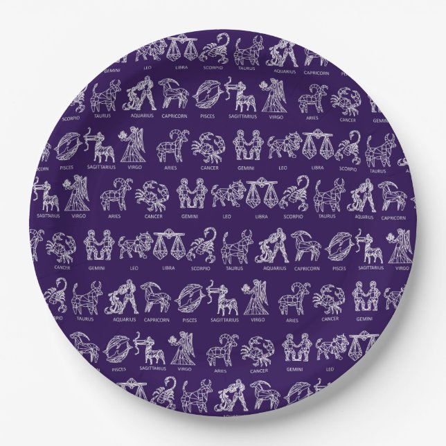 Prato De Papel Símbolo bodiaco Placa de Papel (Roxo) (Frente)